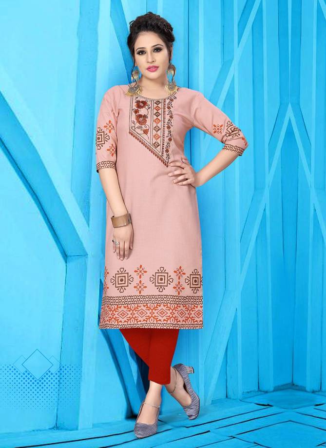 SAIRA Sunehri Latest Fancy Designer Printed Ethnic Wear Printed Slub Cotton With Nack Embroidery Work Kurti Collection